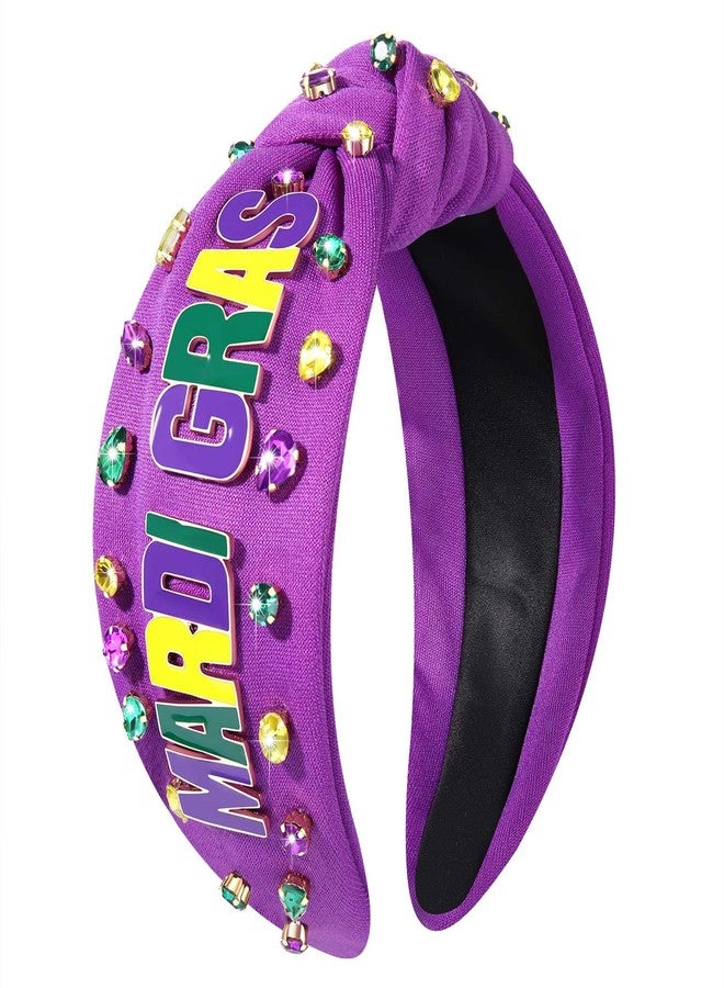 boderier Mardi Gras Headband Fleur De Lis Crown Mask Jeweled Crystal Embellished Knotted Headband Carnival Festive Holiday Hair Accessories (Enamel Mardi Gras) - Image 1